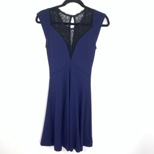 French Connection Blue Mini Dress w/ black lace